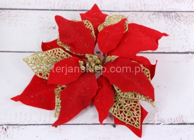 Gwiazda betlejemska welur z brokac.listkami D1814 red gold