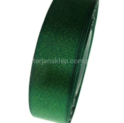 Taśma satynowa delikatnie mieniąca 25 mm x 22 mb c.zieleń/złoto #082