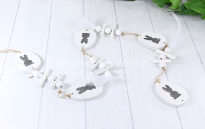 Girlanda z drewnianymi jajami TG45378 biel/szare