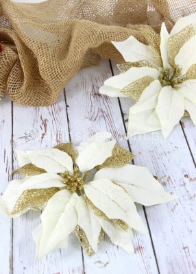 Gwiazda betlejemska welur z brokac.listkami D1814 cream gold 