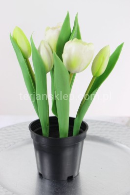 Tulipany silikonowe w doniczce CV10552 white green #1