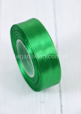 Taśma satynowa 25mm x 32mb  zieleń wiosenna/dk green  WS118