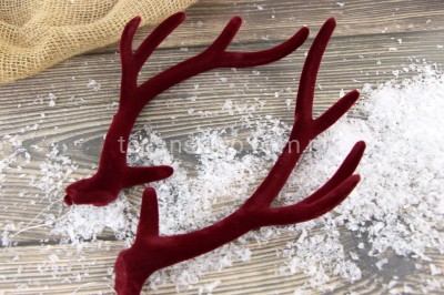 Rogi renifera flokowane DUŻE TG56919 bordo #3