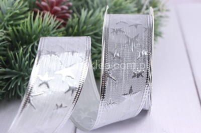 Taśma metalic (4cm x 7Y) silver STARS