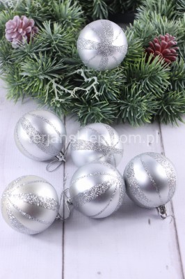 Bombki zdobione fi 60 mm (6 szt) S391 silver #3