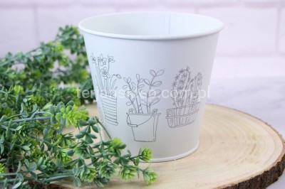 Wiaderko / osłonka metalowa z dekorem TG63239 #1 biel