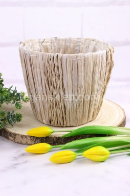Osłonka z liści bambusa okrągła 21Y890 słomkowa