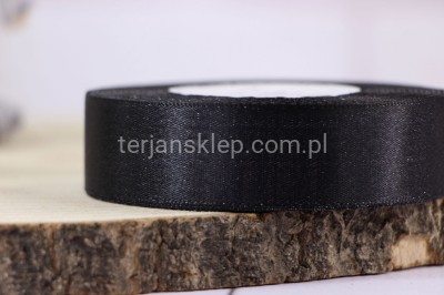 Taśma satynowa delikatnie mieniąca 25 mm x 22 mb black/silver
