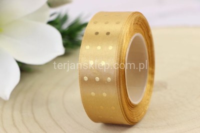 Taśma satynowa KROPECZKI 2,5 cm x 20 y  gold/gold