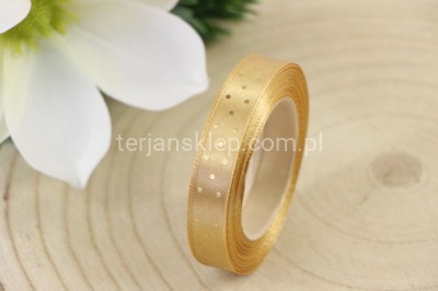 Taśma satynowa KROPECZKI 1,2 cm x 20 y   gold/gold