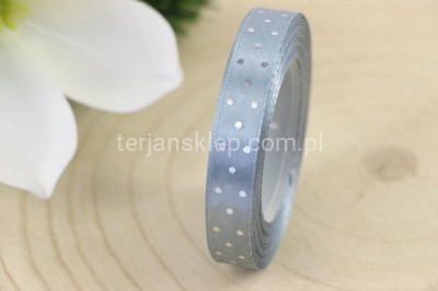 Taśma satynowa KROPECZKI 1,2 cm x 20 y   silver/silver