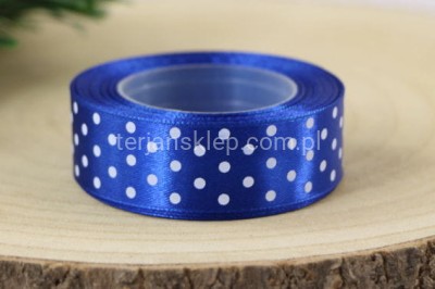 Taśma satynowa KROPECZKI 2,5 cm x 20 y  royal blue