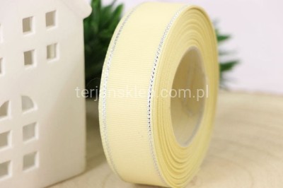 Taśma rypsowa z metaliczną nitką WRSP25 (2,5 cm x 18 mb) cream/silver #010