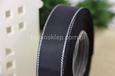 Taśma rypsowa z metaliczną nitką WRSP25 (2,5 cm x 18 mb) black/silver #900