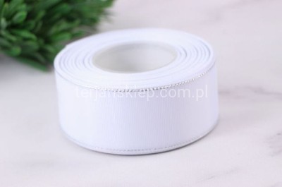 Taśma rypsowa z metaliczną nitką WRSP38 (3,8 cm x 18 mb) white/silver #001