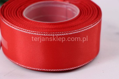 Taśma rypsowa z metaliczną nitką WRSP38 (3,8 cm x 18 mb) red/silver #050