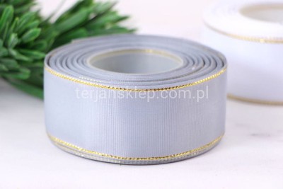Taśma rypsowa z metaliczną nitką WRZP38 (3,8 cm x 18 mb) grey/gold #110