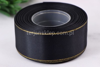 Taśma rypsowa z metaliczną nitką WRZP38 (3,8 cm x 18 mb) black/gold #900