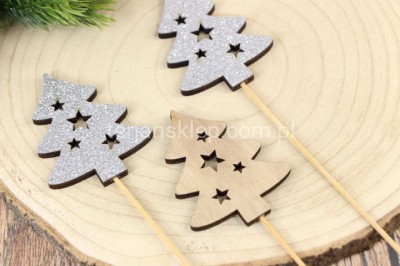 Pik drewniany + brokat TG68653 CHOINKA / silver