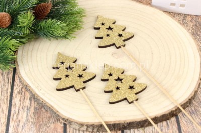 Pik drewniany + brokat TG68653 CHOINKA / gold