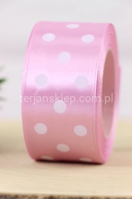 Taśma satyna kropki 3,8 cm x 20Y cyklamen