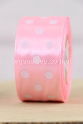 Taśma satyna kropki 3,8 cm x 20Y lt pink