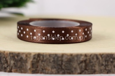 Taśma satyna kropeczki 1,2 cm x 20Y brown