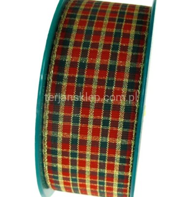 Taśma materiałowa świąteczna krateczka 2,5 cm #18-35-42