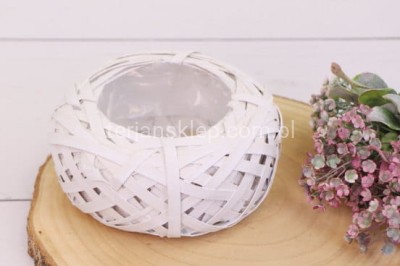 Osłonka GNIAZDO RATTAN okrągła BERBOK157 (biel) 15cm