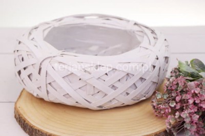 Osłonka GNIAZDO RATTAN okrągła BERBOK259 (biel) 25 cm