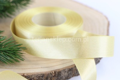 Taśma satynowa delikatnie mieniąca 25 mm x 22 mb żółta/złoto