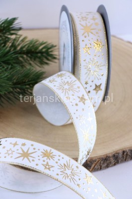 Taśma tkana GWIAZDKI 225485.Z (3,5 cm) cream/gold