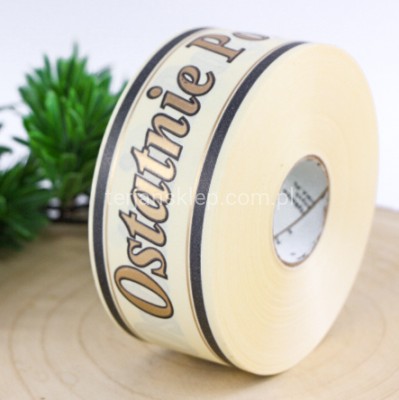 Taśma 5 cm x 100 Y"Ostatnie..." b/z 3D krem / złoty napis 113365