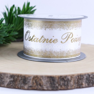 Szarfa materiałowa 6 cm "Ostatnie..." 226170 (złote cienie) white/gold