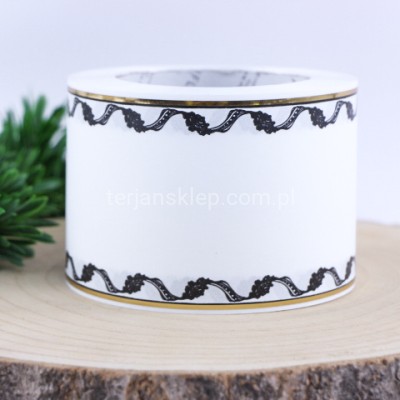 Szarfa 8 cm x 50Y z/z z listkami 113085  biel/czarne wzorki