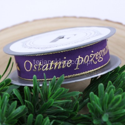 Taśma pogrzebowa TKANA 225473 2,5 cm "Ostatnie..." violet/gold