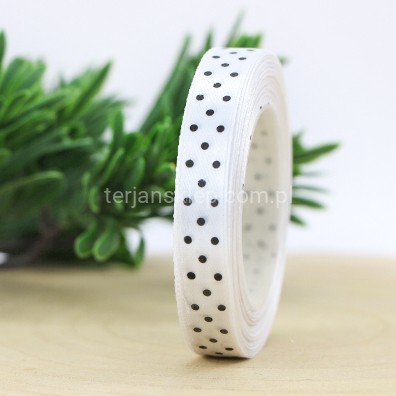 Taśma satyna kropeczki 1,2 cm x 20Y white / black
