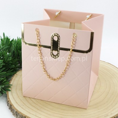 TOREBKA z łańcuszkiem (jak flower box) TC6 15 x 13 cm powder