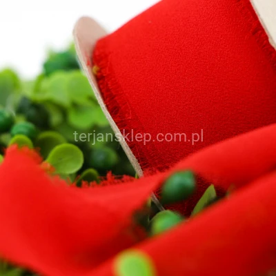 Wstążka szyfon ręcznie szarpana 4 cm red