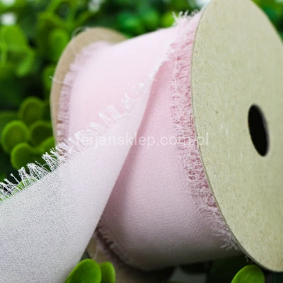Wstążka szyfon ręcznie szarpana 4 cm aut lt pink