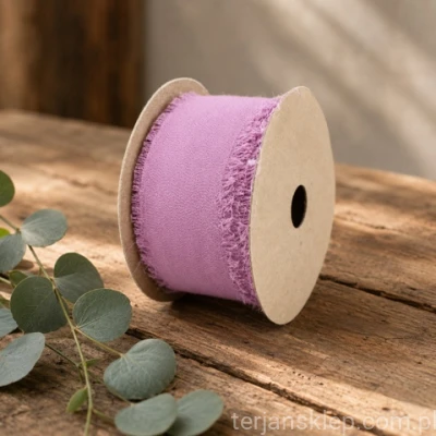 Wstążka szyfon ręcznie szarpana 4 cm powder violet